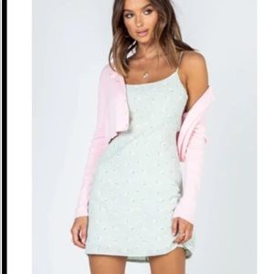 Princess Polly: Mint green dress with small daisy design, size medium.